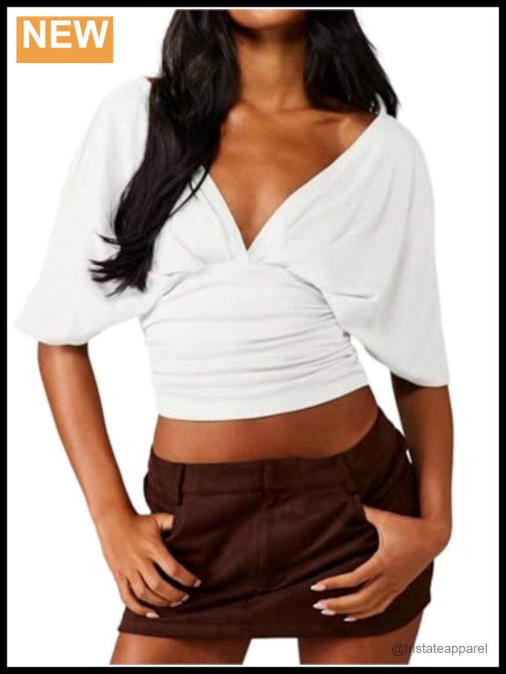 Y2K Women's Short Sleeve Deep V Neck Crop Top Ruched Slim Fit Going Out Blouse